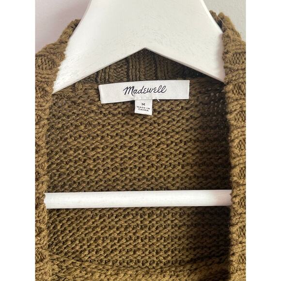 Madewell Ruffle Trim Long Sleeve Knit Cardigan Sweater Golden Spinach Womens M - Picture 6 of 9